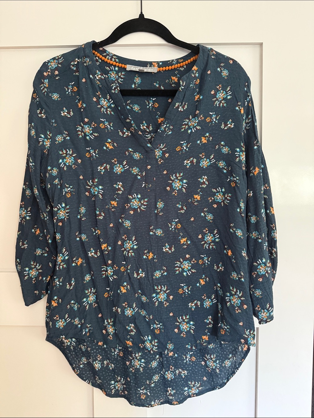 Danielrainn Women's Floral Split-Neck Blouse - Teal Blue